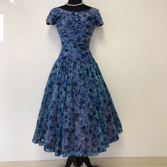 Vintage Dresses & Skirts - VTG 1950s Party Dress Prom Wedding Floral XS Stage